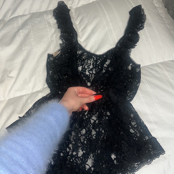 Vintage 1960’s Juliana Black Sheer Lace Ruffle High Cut Teddy Bodysuit, small - Picture 11 of 11